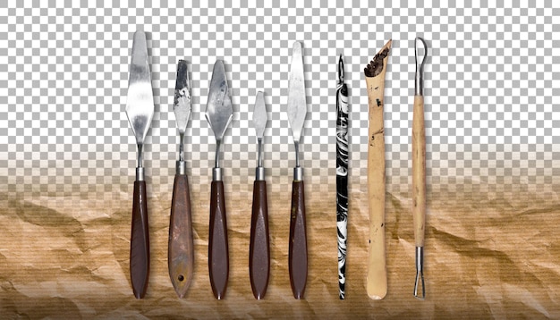 Set of different palette knife spatulas isolated on white background