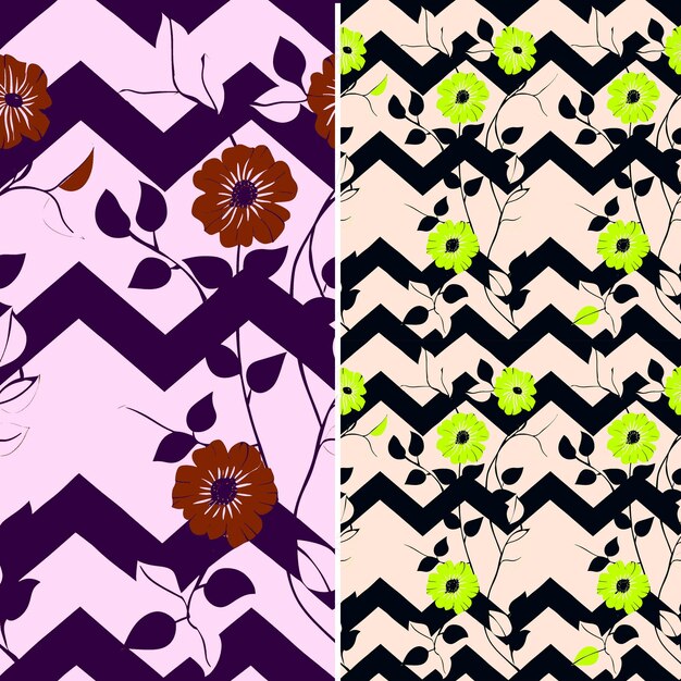 PSD a set of different patterns with flowers and a black and white background