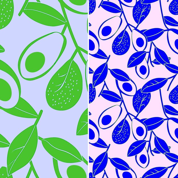 PSD a set of different patterns with green leaves and fruits