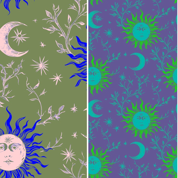 PSD a set of different patterns with the moon and the moon