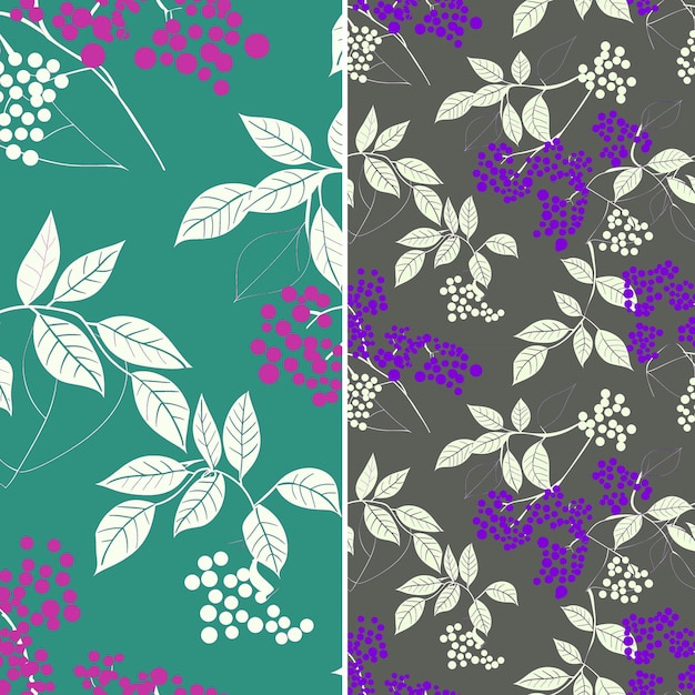 PSD a set of different patterns with purple and green flowers