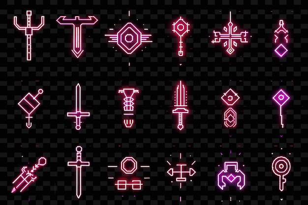 PSD insieme di diversi simboli della parola t su uno sfondo nero