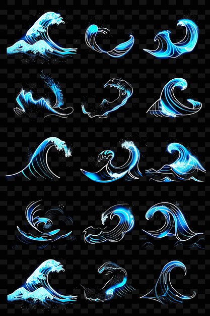 PSD a set of different waves and the word  fire  on a black background