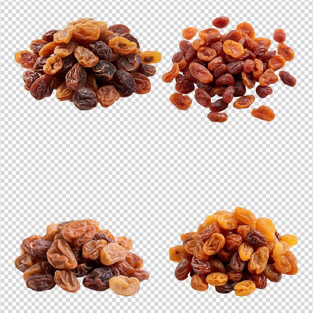 PSD a set of dried raisins isolated on transparent background