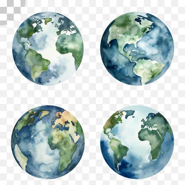 PSD set of earth on transparent background