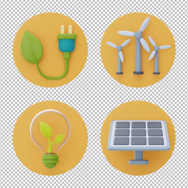 Set of ecology and alternative source of electricity symbol 3d rendering