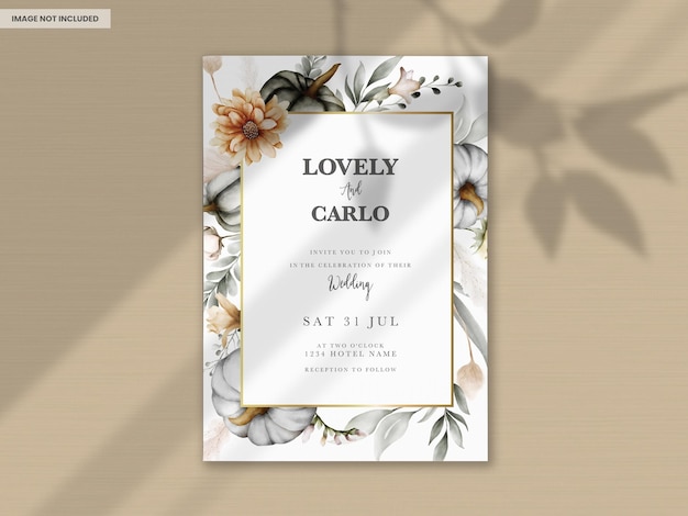 set of elegant hand drawn watercolor flowers wedding invitation