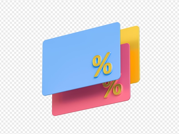 Set of empty multicolored discount card on a white isolated background 3d render illustration