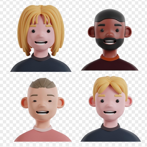 PSD set di icone di rendering 3d di avatar etnici