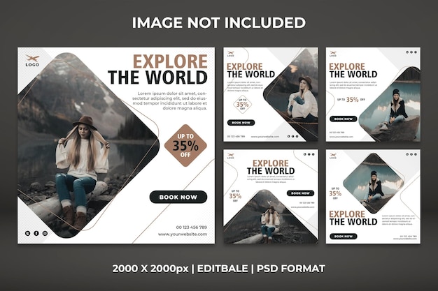 Set of explore the world promotion banner social media pack template