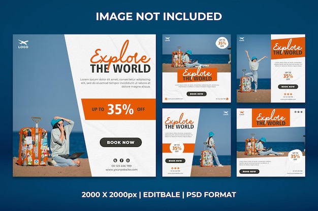 PSD set of explore the world promotion banner social media pack template