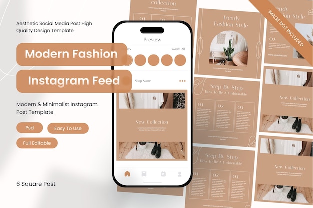 Set fashion instagram post concept for social media post feed  template