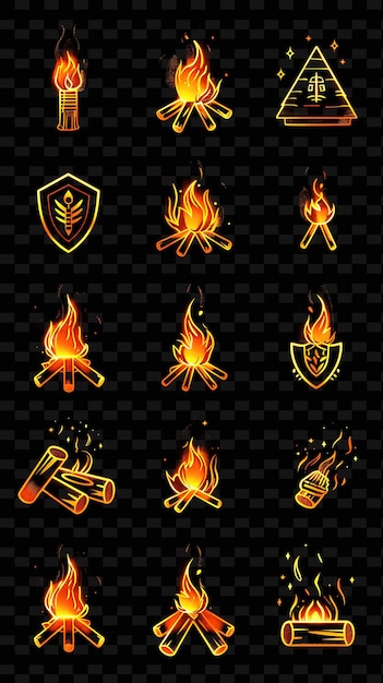 PSD set of fire flames with a shield and a shield with the word shield on it