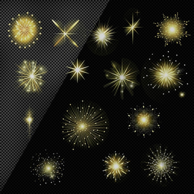 PSD set of fireworks isolated background