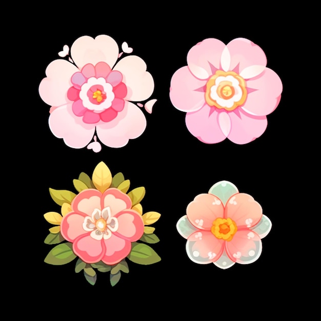 PSD a set of floral illustrations for game