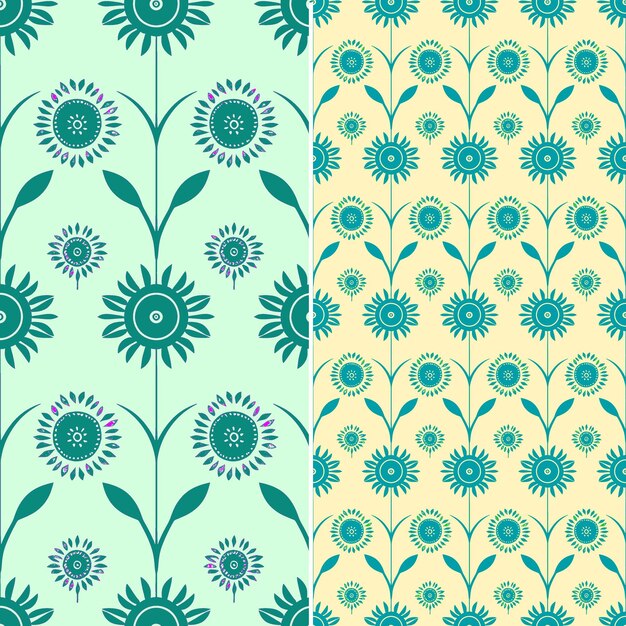 PSD a set of floral patterns and the words quot spring quot on a blue background