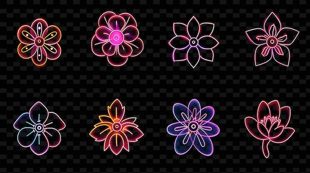 PSD set of flowers on a black background