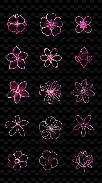 PSD set of flowers on a black background