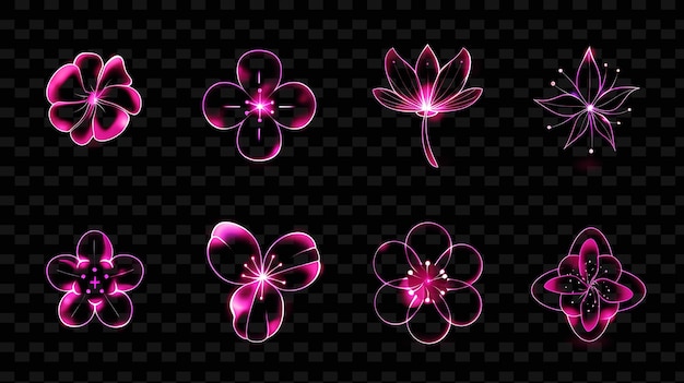 PSD set of flowers on a black background