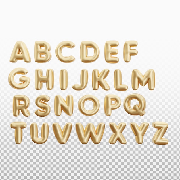 PSD set font golden balloon alphabet collection realistic 3d rendering