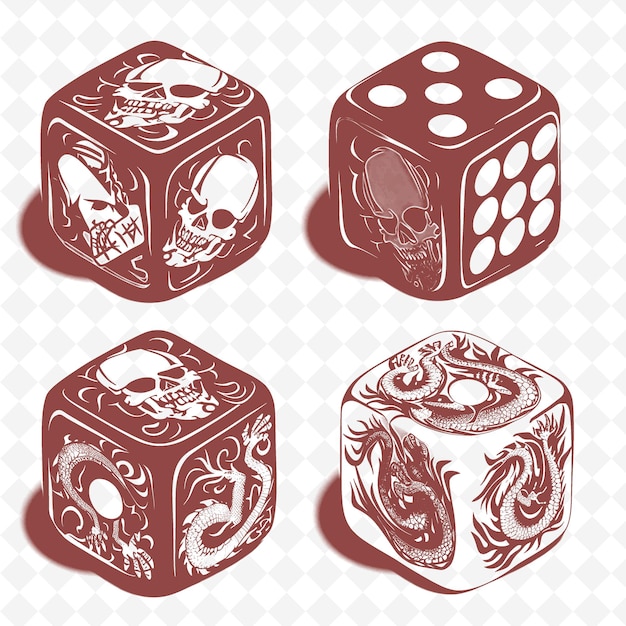 PSD a set of four dice with a skull and a skull on the top