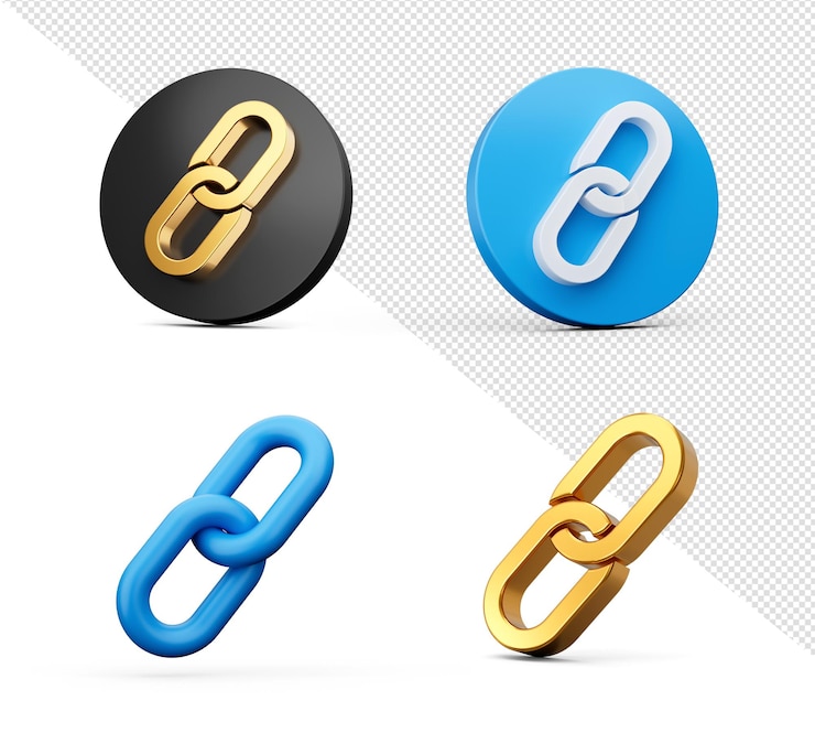 PSD set of four different style of link chain symbols with rounded icons 3d illustration