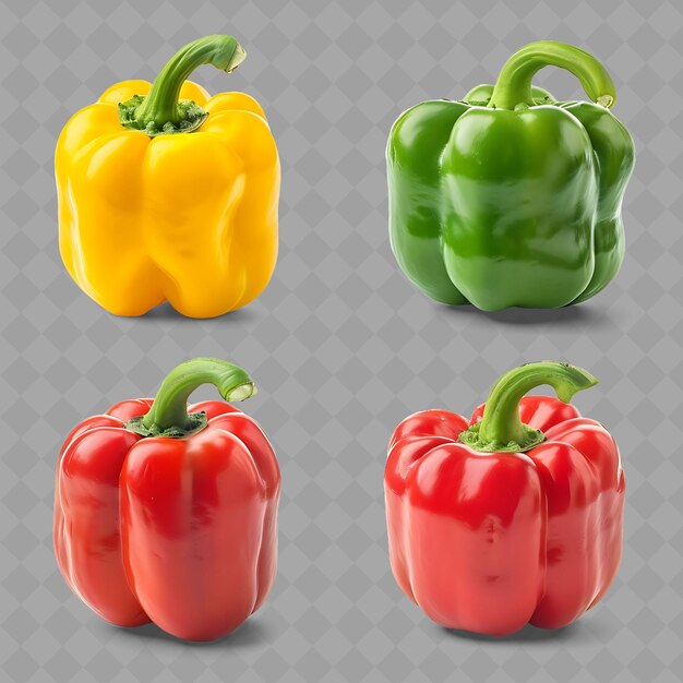 PSD a set of four red and yellow peppers with green leaves