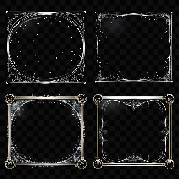 PSD a set of four square frames with a silver border and a black background