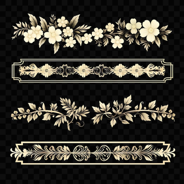 PSD a set of frames with flowers and leaves on a black background