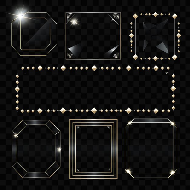 PSD a set of frames with gold and white diamonds on a black background