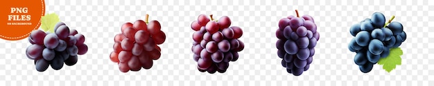 PSD set of fresh grapes on transparent background