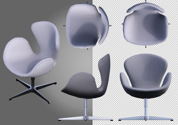 Set of furniture for sitting. chairs, armchairs, stools icons. 3D Rendering for mockup