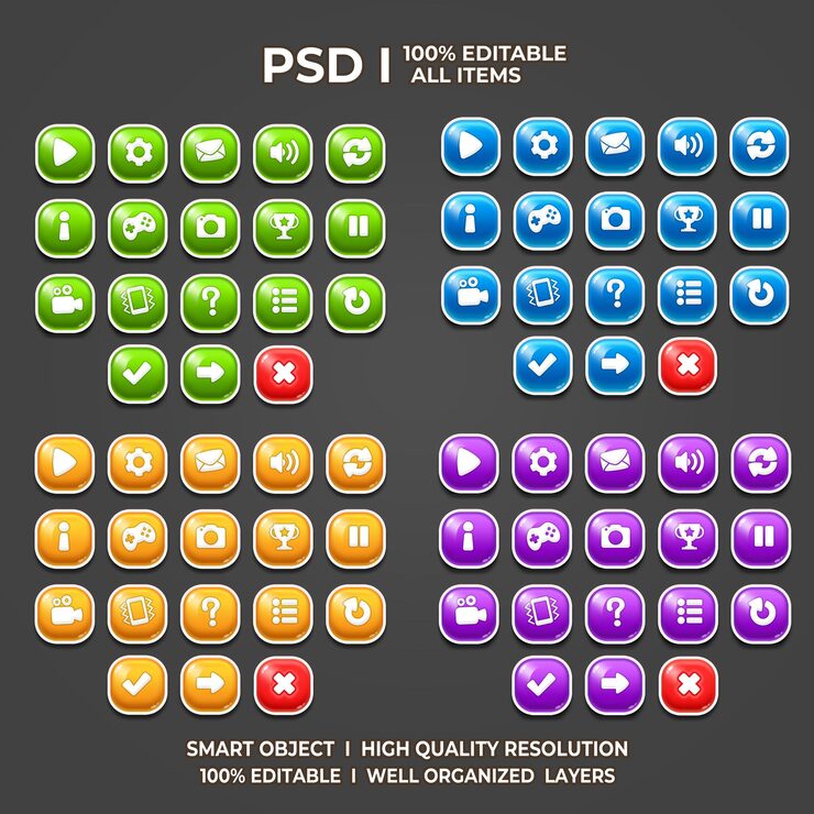 PSD set of game ui game ui set game ui button game button game ui psd game ui template game icon