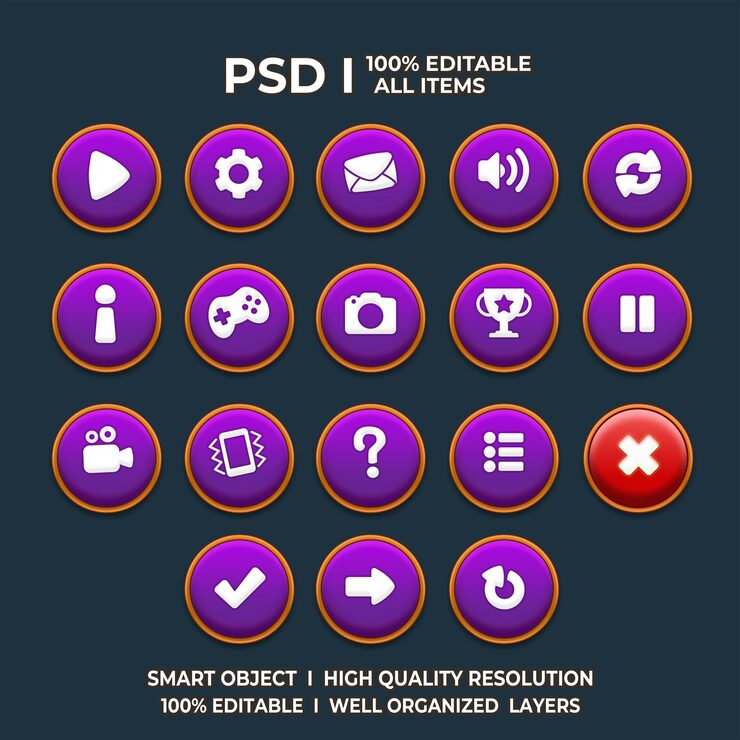 PSD набор игр ui game ui set game ui button game button game ui psd game ui template икона игры
