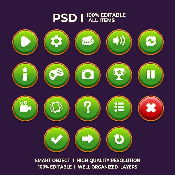 PSD set of game ui game ui set game ui button game button game ui psd game ui template game icon