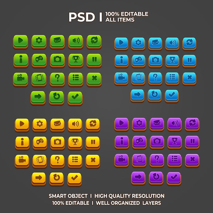 PSD set of game ui game ui set game ui button game button game ui psd game ui template game icon