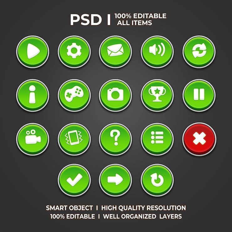 PSD set of game ui game ui set game ui button game button game ui psd game ui template game icon