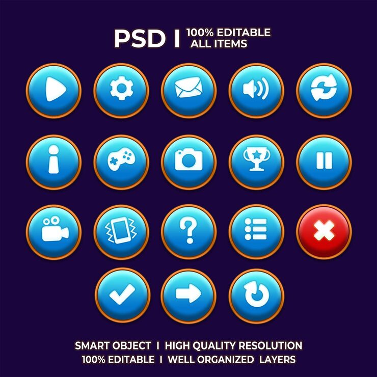 PSD 게임 ui 설정 게임 ui 버튼 게임 버튼 게임 ui psd 게임 ui 템플릿 게임 아이콘