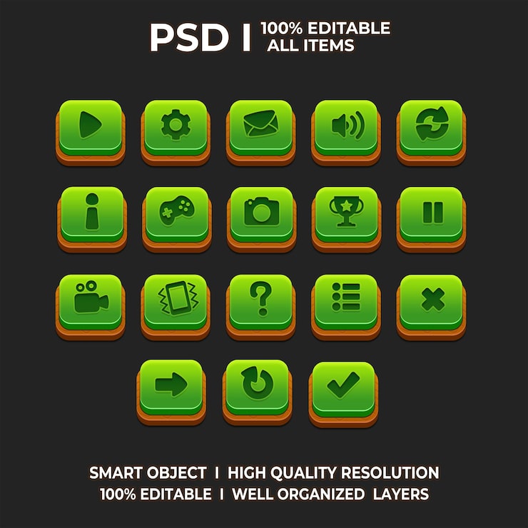 PSD set of game ui game ui set game ui button game button game ui psd game ui template game icon