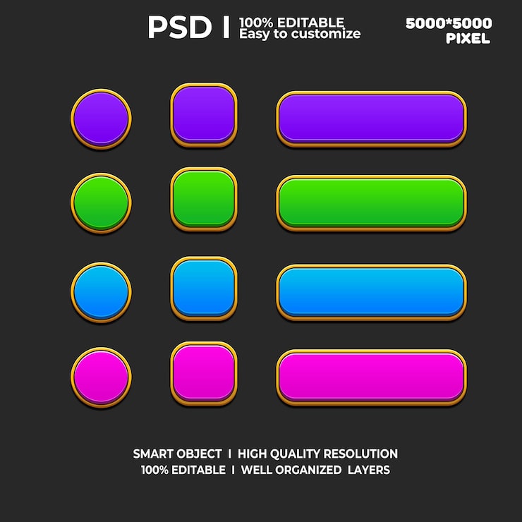 PSD set of game ui game ui set game ui button game button game ui psd game ui template game icon