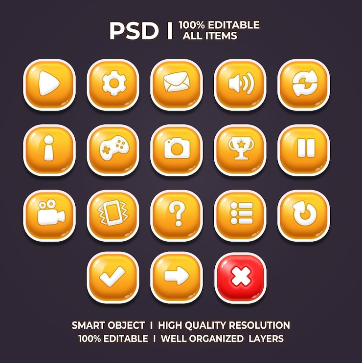 PSD set of game ui game ui set game ui button game button game ui psd game ui template game icon