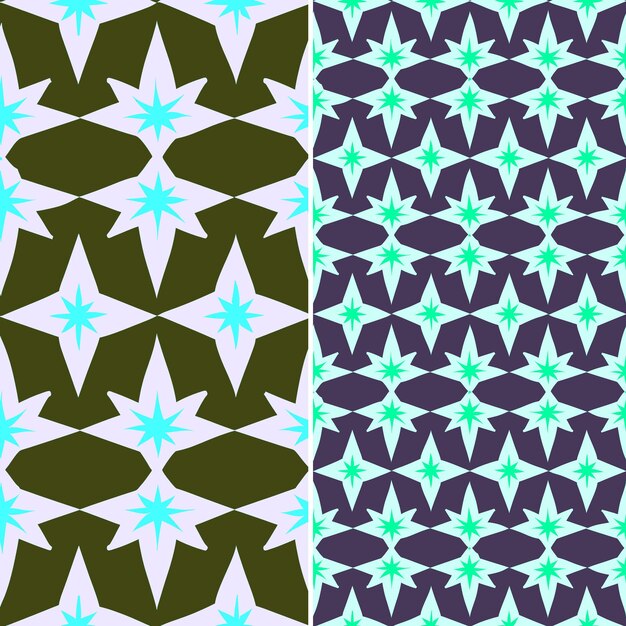 A set of geometric patterns with the blue flowers