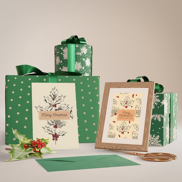 PSD set of gift collection for christmas mock-up