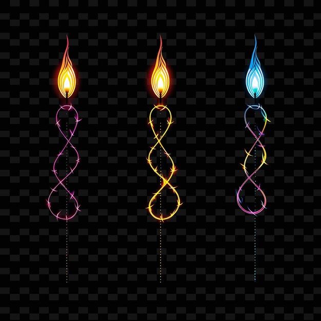 PSD a set of glowing candles with different colors on a transparent background