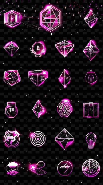 A set of glowing diamonds on a black background