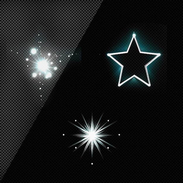 PSD set of glowing star and sparkles isolated background