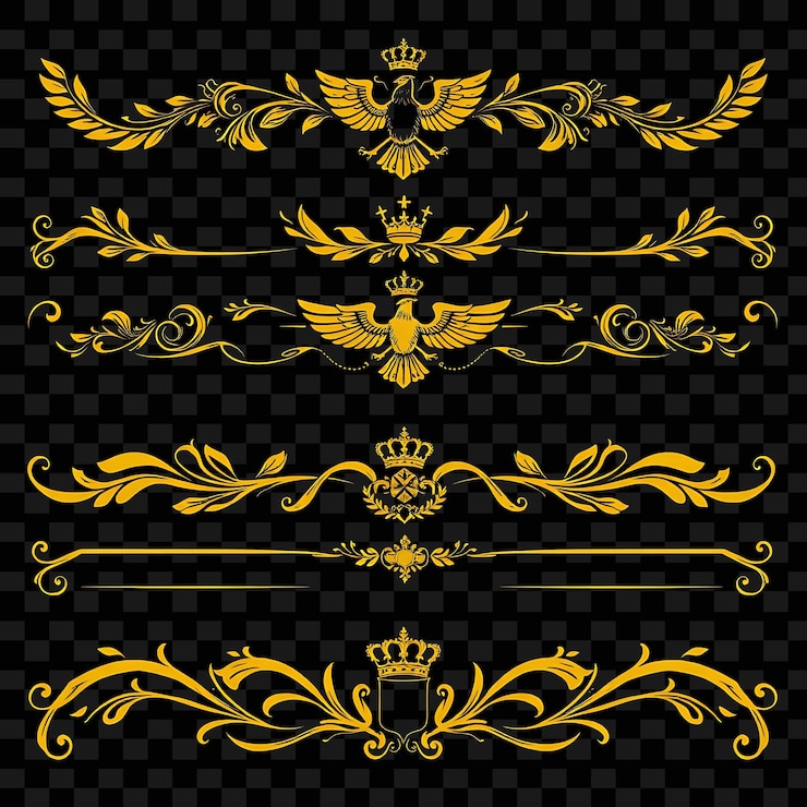 PSD a set of gold and black elements with a black background