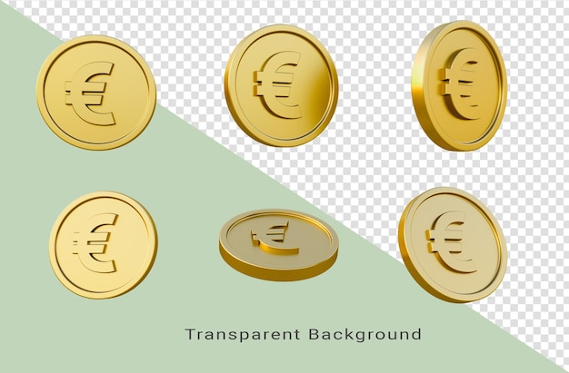 PSD set of gold coins with euro sign 3d illustration minimal 3d render illustration