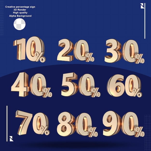 A set of gold numbers percentage collection element for design