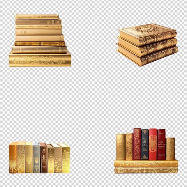 PSD a set of golden books stacked isolated on transparent background png